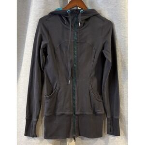 Lululemon Athletica Jacket Live Simply Hoodie Grey Turquoise Zipper Size 6